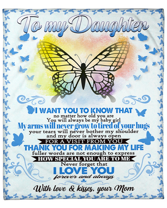 Personalized Fleece Blanket For Daughter Art Print Beautiful Butterfly Sweet Message For Daughter Customized Blanket Gifts For Birthday