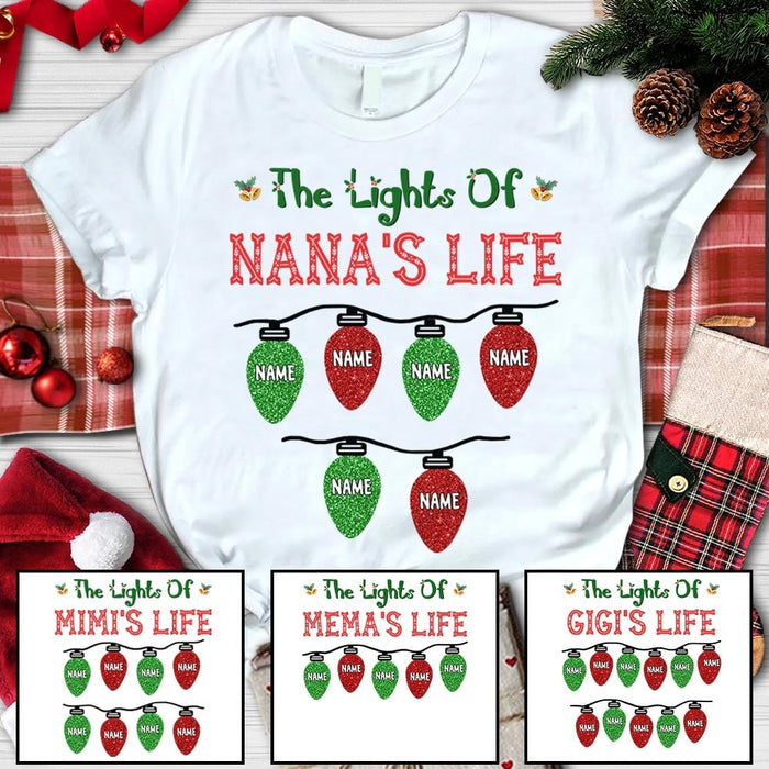 Personalized T-Shirt For Grandma The Lights Of Nana Lights Christmas Design Custom Grandkids Name