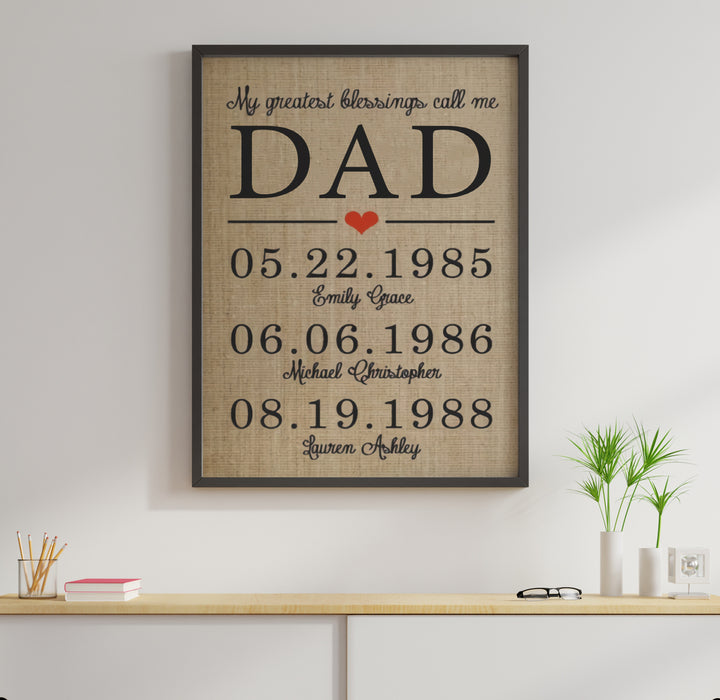 Personalized Multi Kids Names And Anniversary Date Poster Canvas My Greatest Blessings Call Me Dad