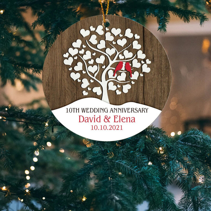 Personalized Circle Ornament For Couple Parents Tree Heart 10th Wedding Anniversary Ornament Custom Name And Date