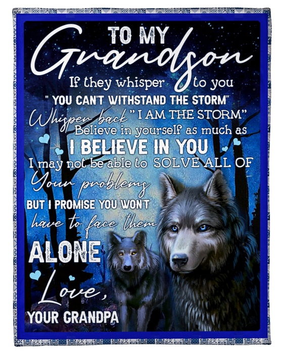 Personalized Fleece Blanket For Grandson Print Photo Lion Family The Forest Funny Quote For Grandson Gifts for Little Boy Customized Blanket Gift For Birthday