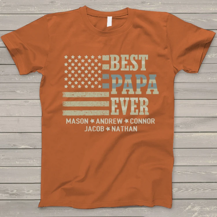 Personalized T-Shirt For Grandpa Best Papa Ever Vintage USA Flag Printed Custom Grandkids Name Father'S Day Shirt