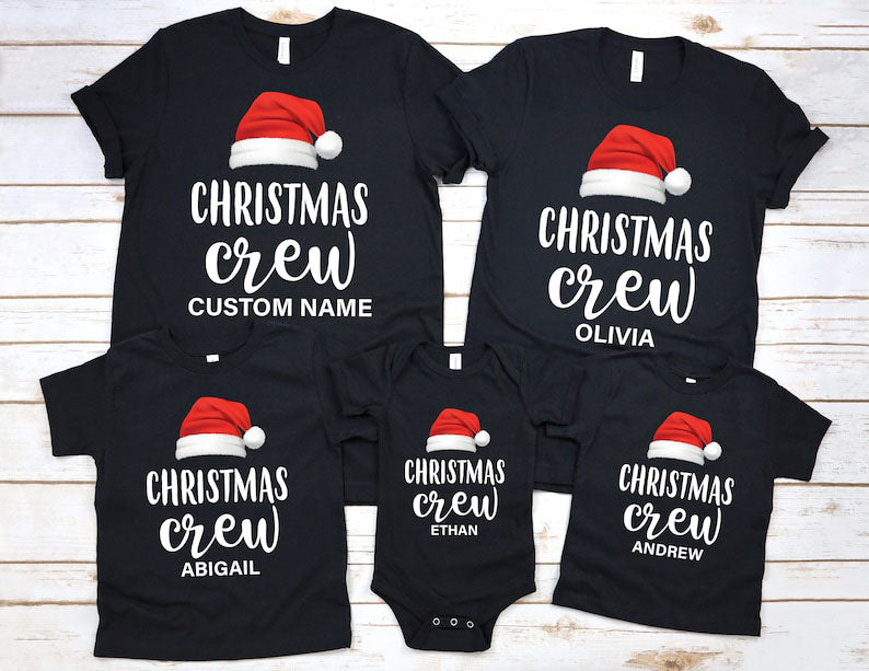 Personalized Christmas Family Matching Shirt Christmas Crew Funny Santa Claus Hat Printed Custom Name