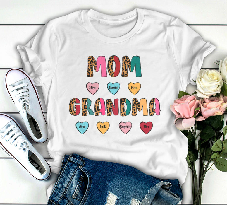 Personalized T-Shirt For Mom Grandma Leopard Colorful Design Custom Kids Grandkids Name Mother'S Day Shirt