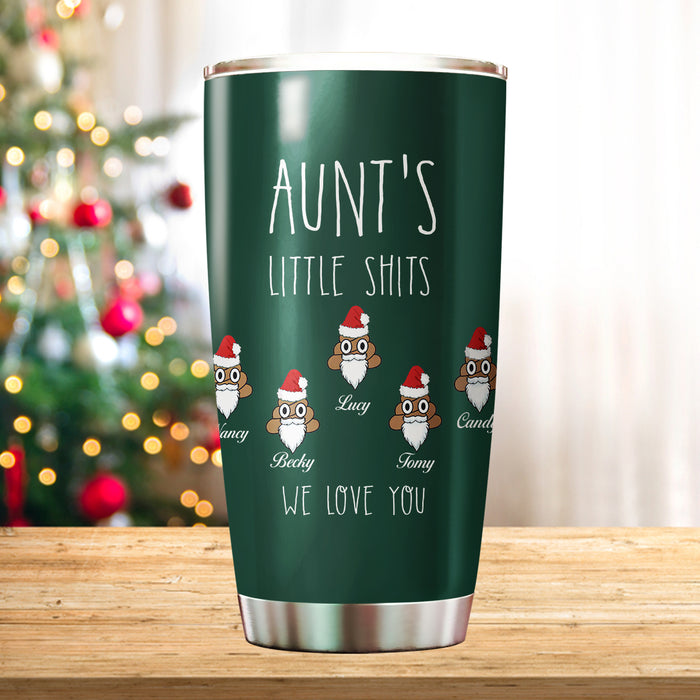 Personalized Tumbler Gifts For Auntie From Nephew Niece Aunt's Little Shits Funny Santa's Hat Custom Name Travel Cup