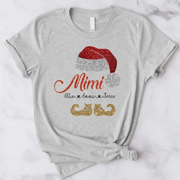Personalized Mimi Christmas Witch Grandkids T-Shirt Cute Santa Grandma Tee Cute Glitter Xmas Holiday Shirt For Nana Nini
