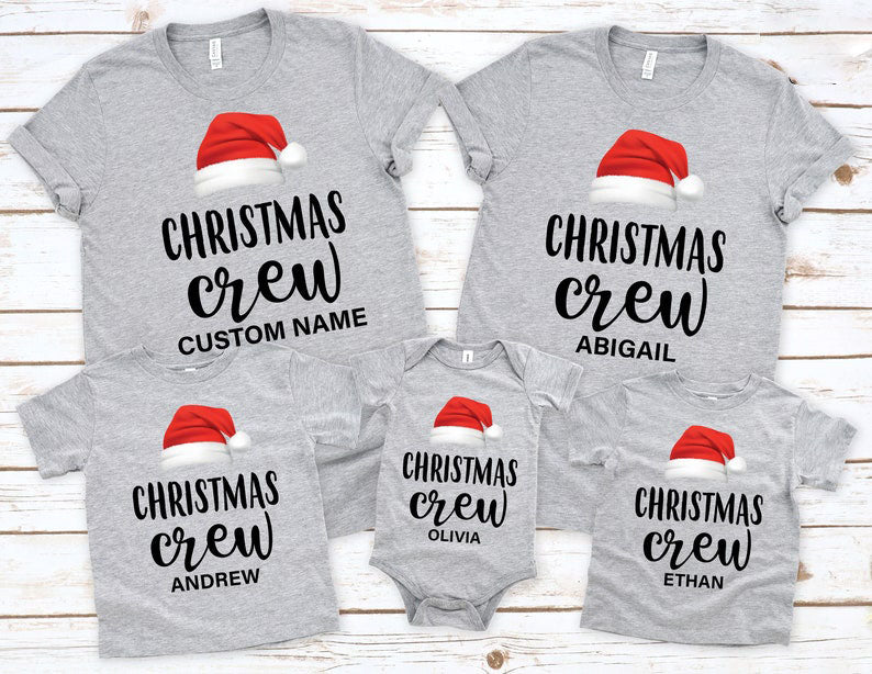 Personalized Christmas Family Matching Shirt Christmas Crew Funny Santa Claus Hat Printed Custom Name
