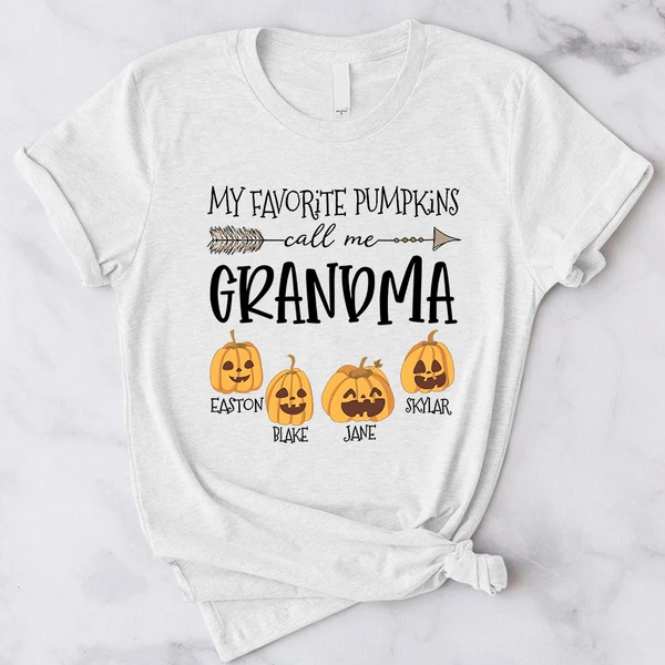 Personalized T-Shirt My Favorite Pumpkins Call Me Grandma Cute Pumpkin Printed Custom Grandkids Name Halloween Shirt