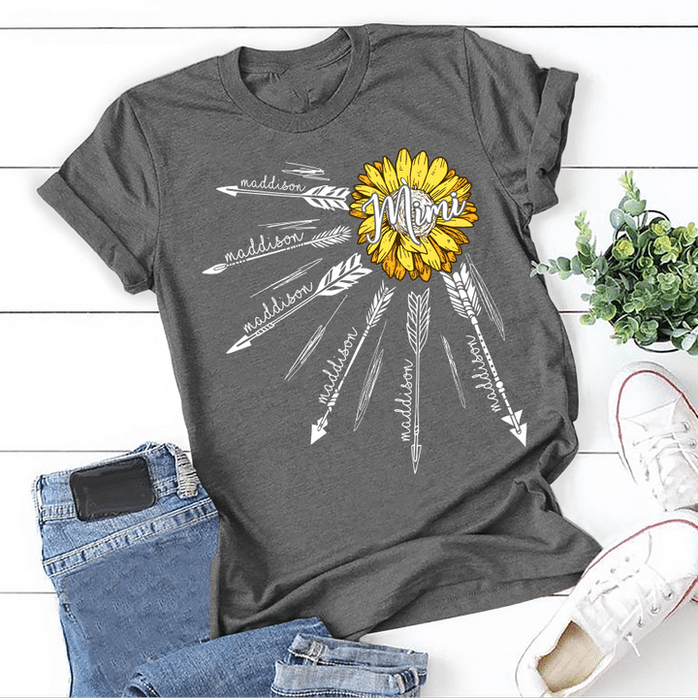 Personalized T-Shirt For Grandma Mimi Sunflower & Arrow Printed Custom Grandkids Name Shirt For Mother'S Day