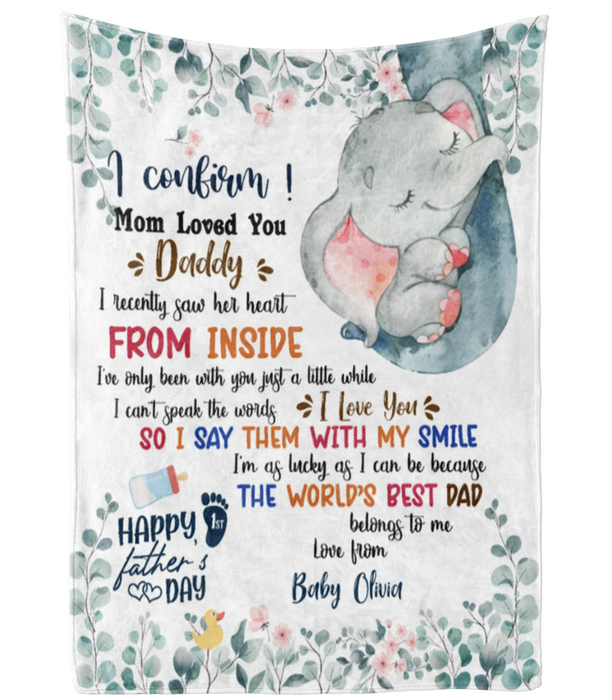 Personalized Blanket To My Dad From Baby Bump Happy First Father's Day Cute Baby Elephant Design Custom Name