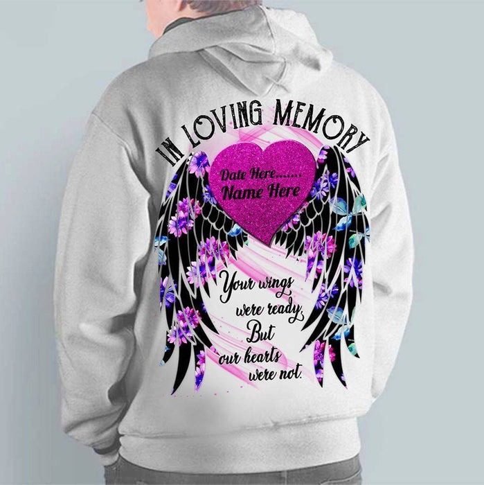 Personalized In Loving Memory Hoodie For Him Her Your Wings Were Ready Memorial In Heaven Shirt Loss Of Loved One Shirts