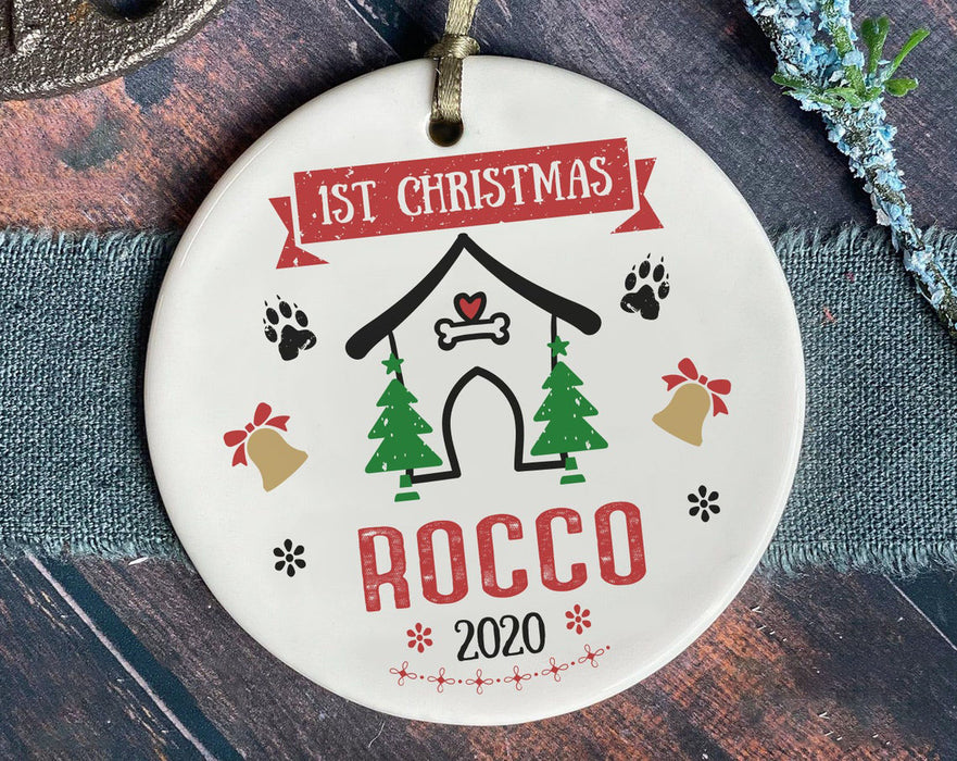 Personalized 1st Christmas Dog Ornament Cute Dog House Xmas Ornament Custom Dog Name And Year Circle Ornament Tree Decor