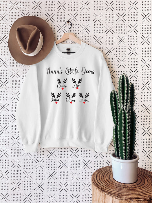 Personalized Christmas Sweatshirt For Grandma Nana's Little Deer Cute Deer Printed Custom Grandkids Name