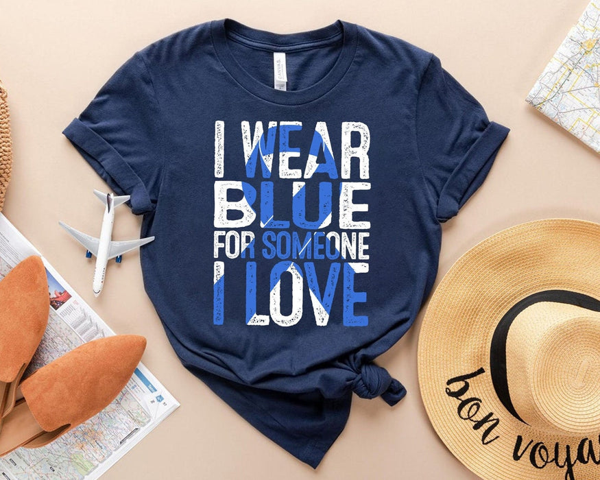Classic Unisex T-Shirt For Diabetes Awareness I Wear Blue For Someone I Love Blue Ribbon Printed