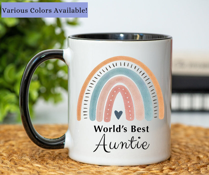 Personalized Coffee Mug For Auntie From Niece Nephew Navy Small Heart Colorful Rainbow Custom Name Gifts For Christmas