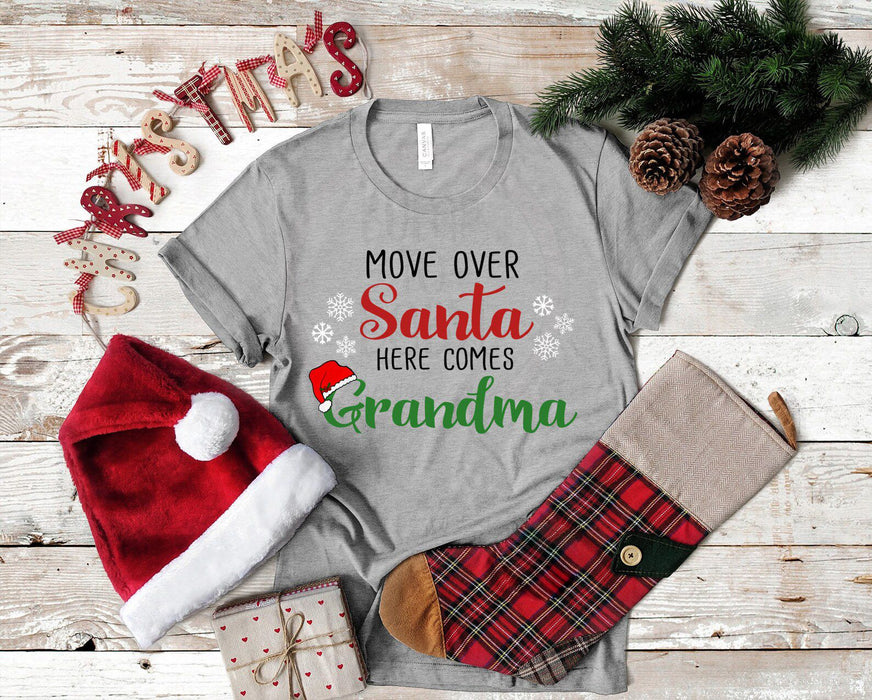 Personalized T-Shirt Move Over Santa Here Comes Grandma Funny Christmas Nana Mama Shirt Snowflakes Printed