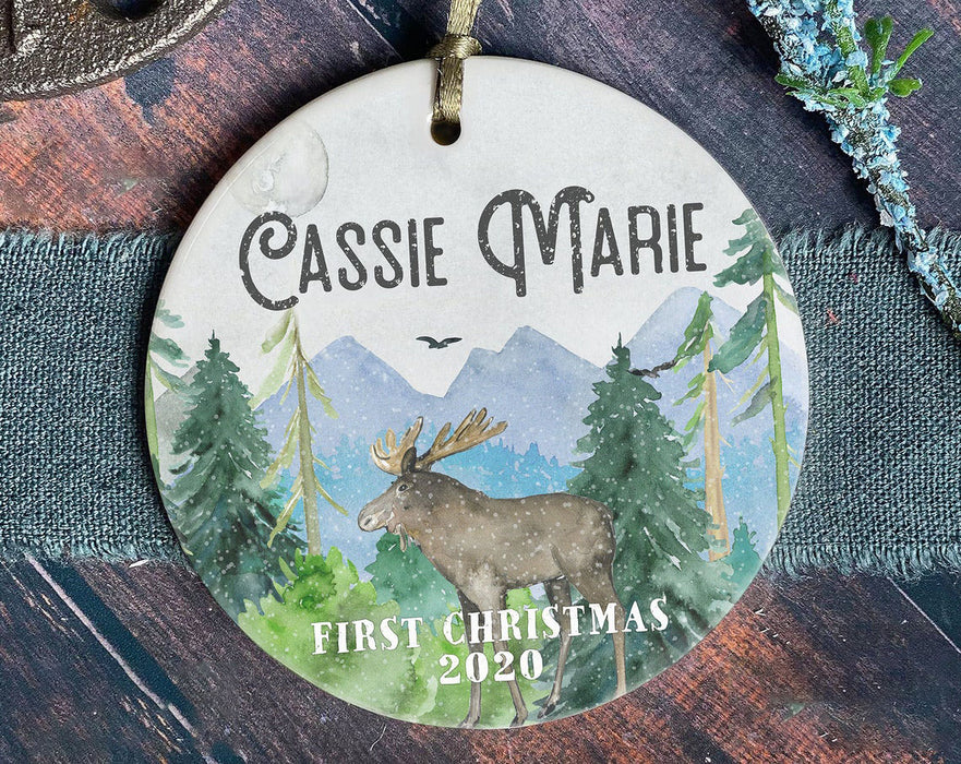 Personalized Moose Baby's First Christmas Ornament For Kids Boy Girl Funny Deer Hunting Ornaments Xmas Tree Decor
