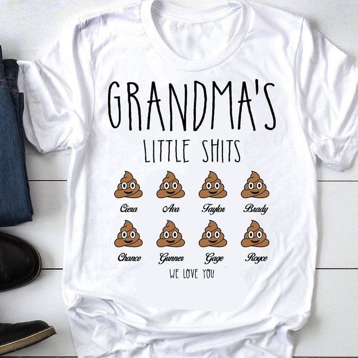 Personalized T-Shirt Sweatshirt & Hoodie Grandma's Little Shits Cute Shit With Funny Face Printed Custom Grandkids Name