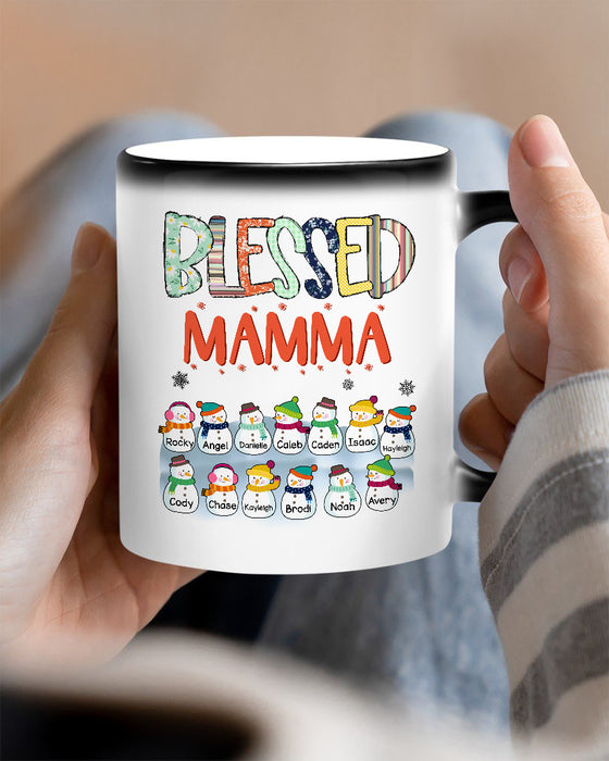 Personalized Coffee Mug Gifts For Grandma Cute Snowmen Snowflakes Blessed Mamma Custom Grandkids Name Christmas Cup