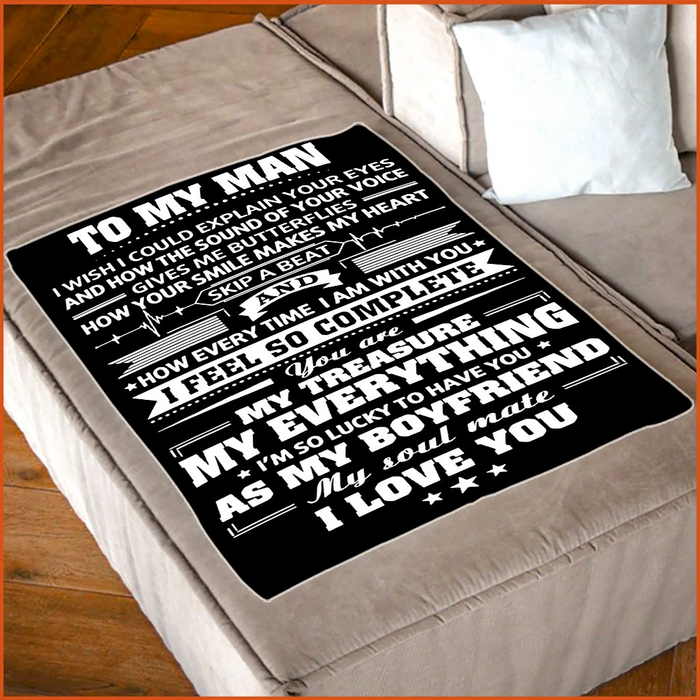 Personalized Fleece Blanket To My Man My Treasure My Everything Soulmate I Love You Black Blankets Custom Name