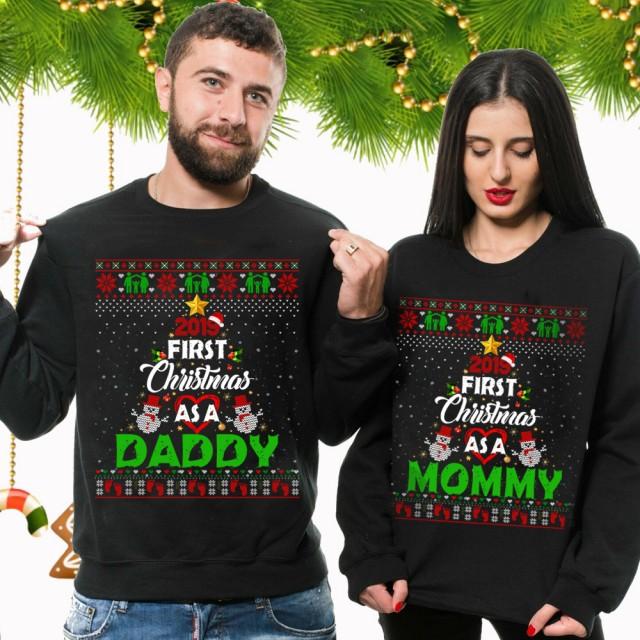 Personalized Matching Shirt For Men Women First Christmas As Mommy Daddy Couple Ugly Sweatshirt