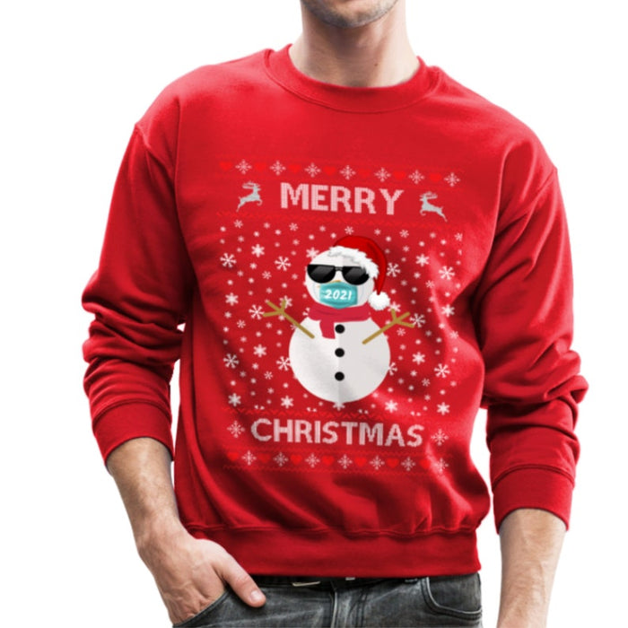 Personalized Ugly Sweatshirt For Men Women Merry Christmas Cute Snowman Wearing Mask Printed