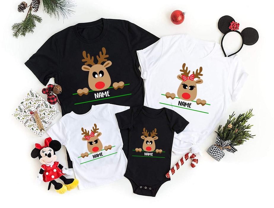 Personalized Reindeer Christmas Shirts Matching For Family Members Cute Holiday 2021 Xmas Family Tee Graphic