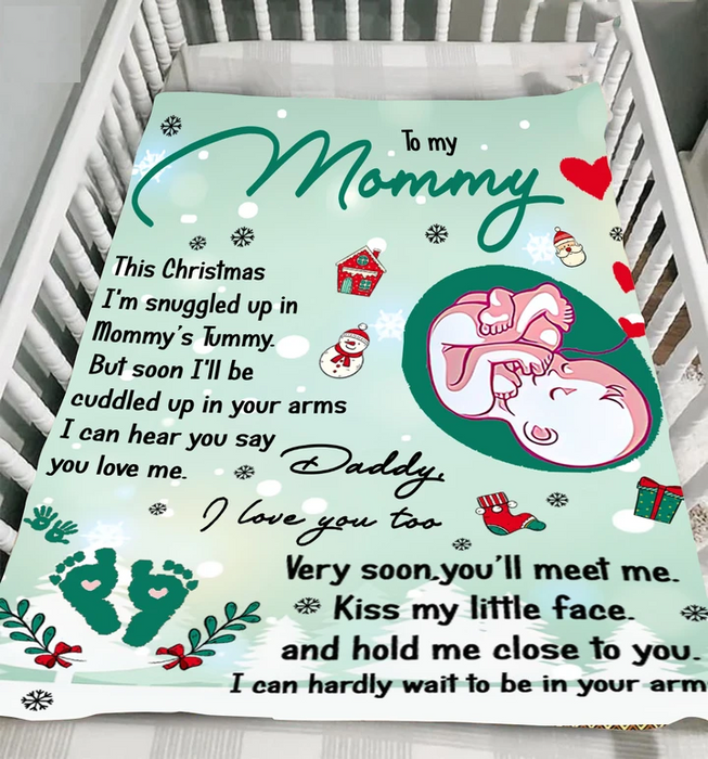Personalized To My New Mom This Christmas I Am Snuggled In Mommy'S Tummy From Baby Bump Fleece Sherpa Blanket