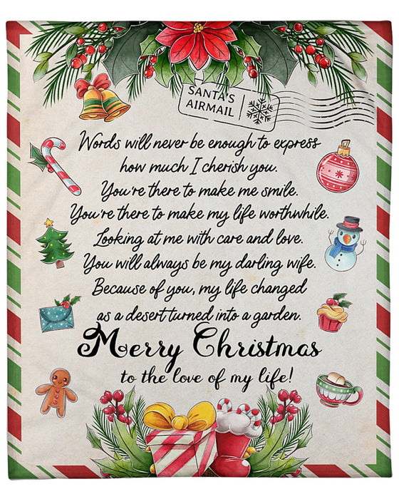 Fleece Blanket For Wife Words Will Never Be Enough To Express How Much I Cherish You Santa Airmail Christmas Design