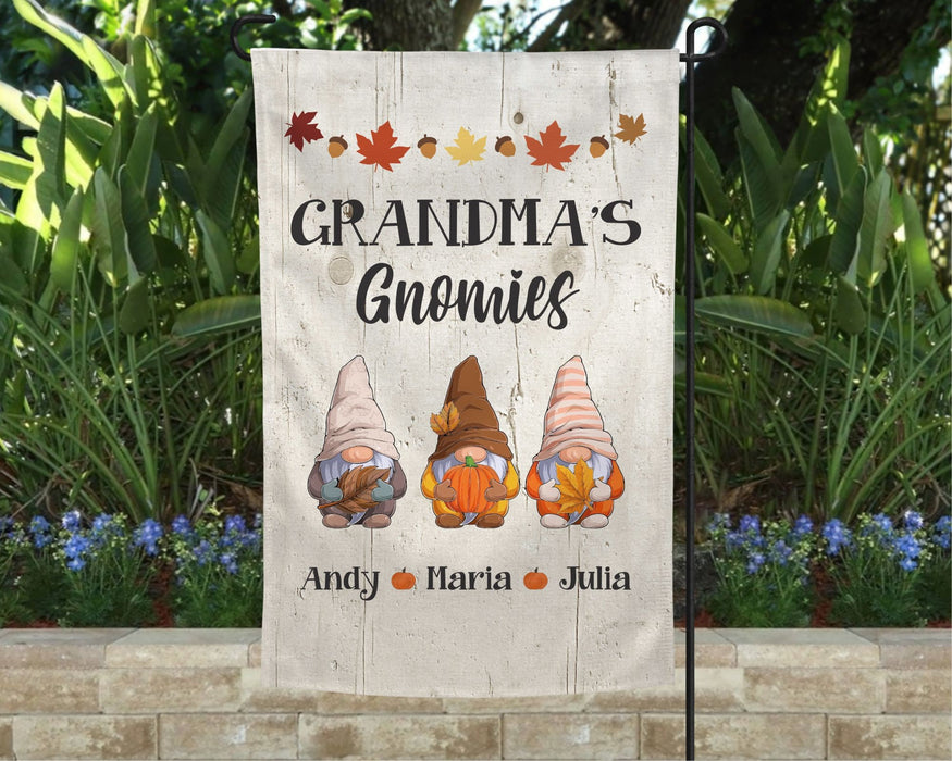 Personalized Garden Flag For Nana Grandma's Gnomies Autumn Leaves Custom Grandkids Name Welcome Flag Christmas Gifts