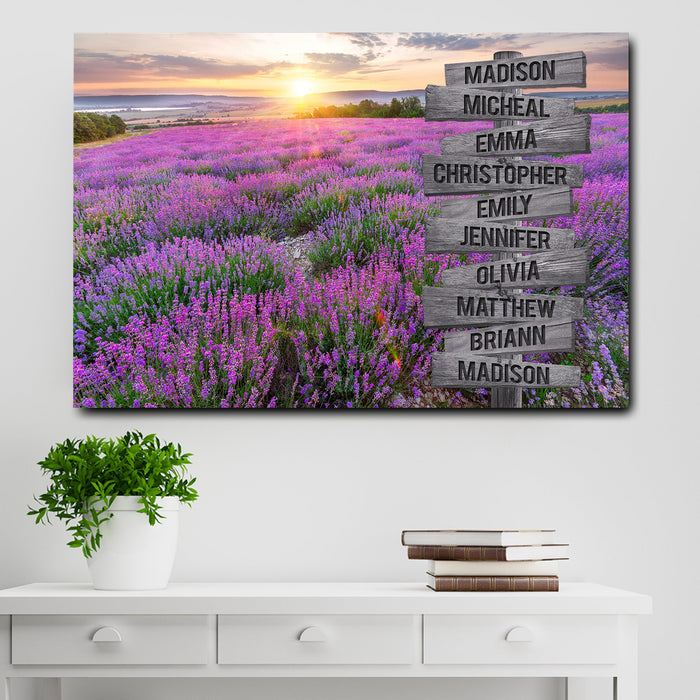 Personalized Canvas Wall Art Gifts For Family Field Of Lavender Flowers Sunset Custom Name Poster Prints Wall Decor