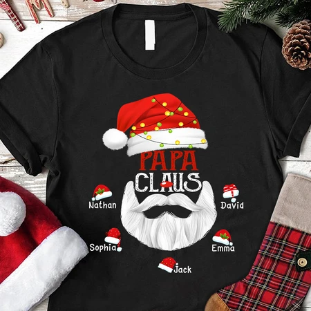 Personalized T-Shirt & Sweatshirt For Grandpa Papa Claus Funny Santa Claus Printed Custom Grandkids Name