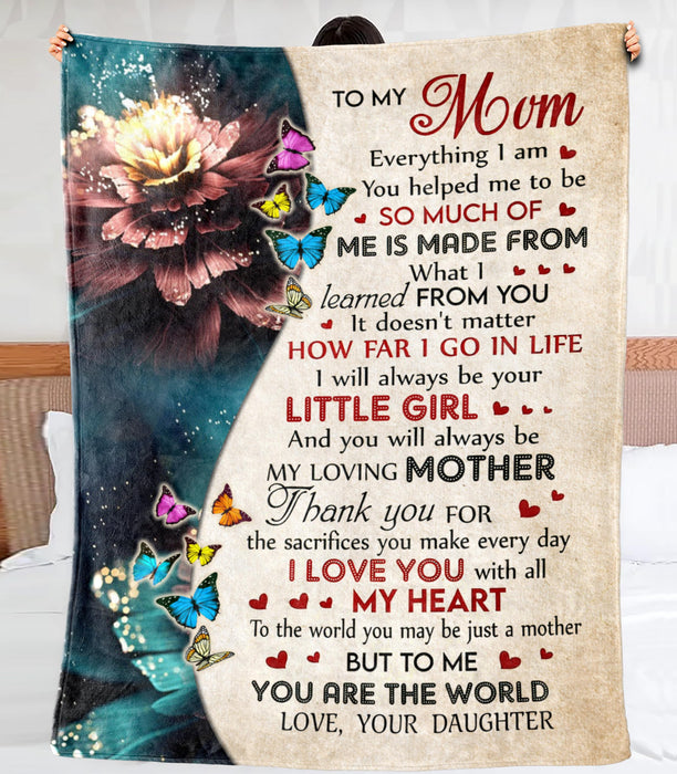 Personalized To My Mom Fleece Blanket From Daughter Print Flower And Butterfly I Love Mom All My Heart