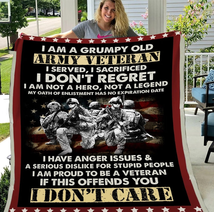 Fleece Blanket for Grandpa Army Veteran With Print USA Flag And Soldiers I Am Not A Hero Legend