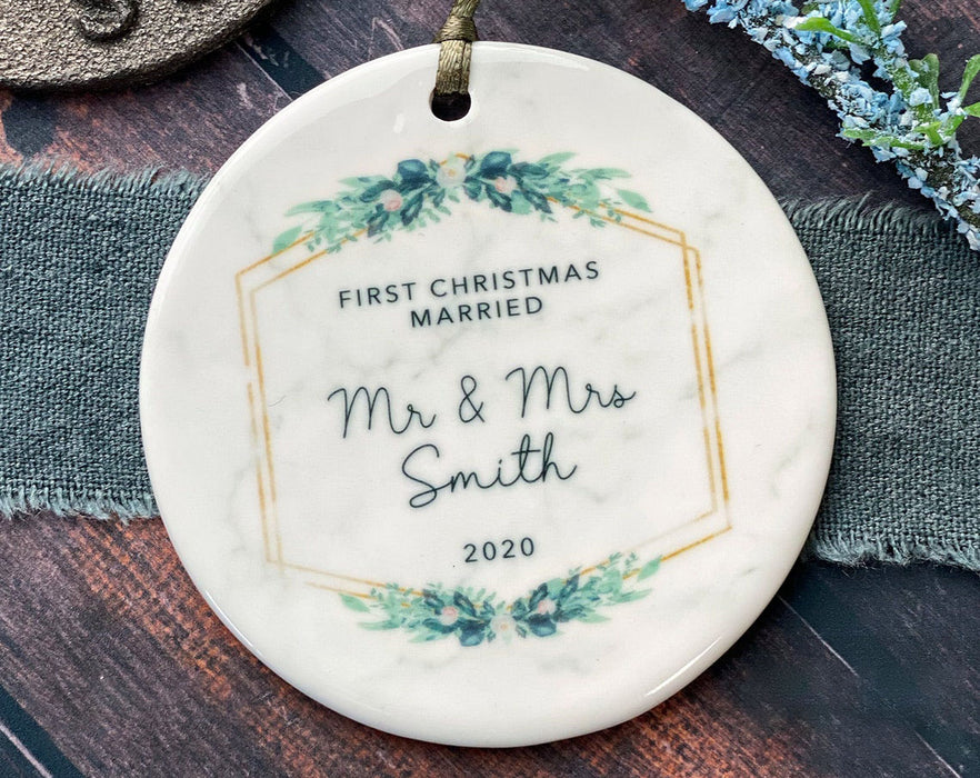 Personalized Our First Christmas Married As Mr And Mrs Ornamentfor Him Her Newlyweds Floral Monogram Wedding Ornaments