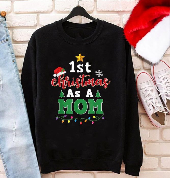 Personalized Sweatshirt For New Mom 1st Christmas As A Mom Print Tree & Snowflake Custom Title
