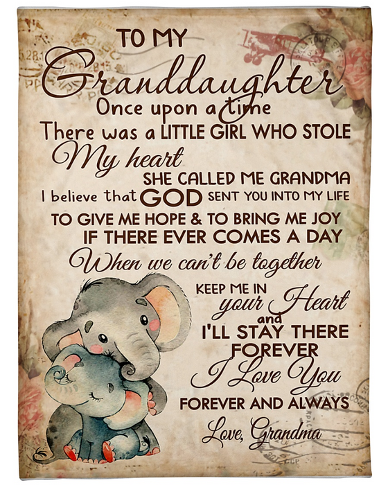 Personalized Letter Of Love Blanket To My Granddaughter Rustic Elephant Hug Prints Custom Name Airmail Blankets