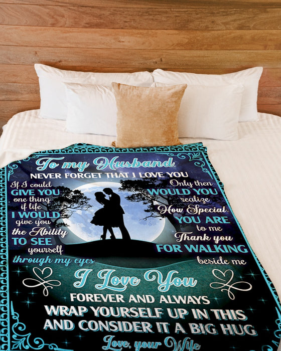 Personalized Blanket To My Husband From Wife Through My Eyes Couple Under The Moon Galaxy Background Custom Name