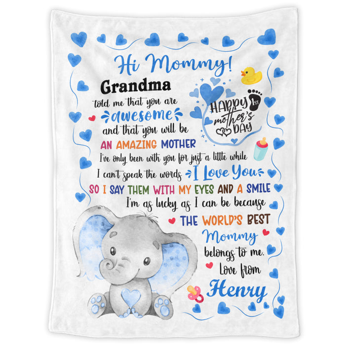 Personalized Blanket For New Mom Blue Elephant I'm As Lucky As Can Be Custom Name Gifts For First Mothers Day Birthday