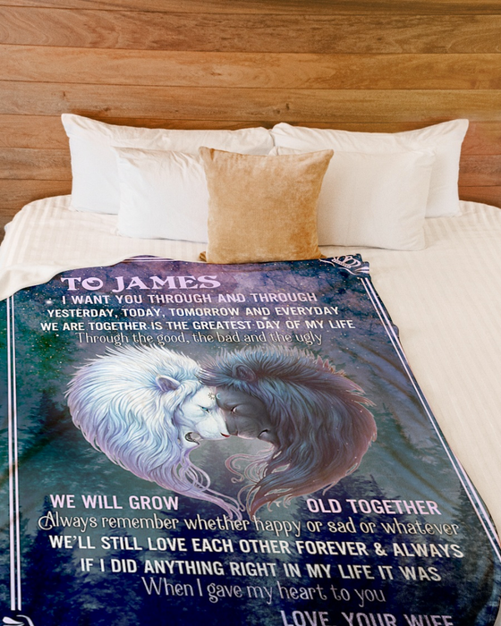 Personalized Blanket To My Husband We Will Grow Old Together Lion Couple In Heart Printed Custom Name Valentine Blankets