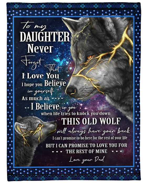 Personalized Blanket To My Daughter From Dad Believe In Yourself Old & Baby Wolf Under Star Night Design Custom Name