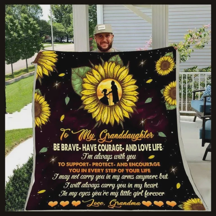 Personalized Sunflowers Blanket To My Granddaughter From Grandma I Am Always With You Print Fleece Blanket Customized