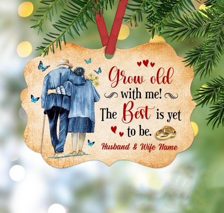 Personalized Ornament Gifts For Couples Grow Old With Me Wedding Rings Vintage Custom Name Tree Hanging On Anniversary