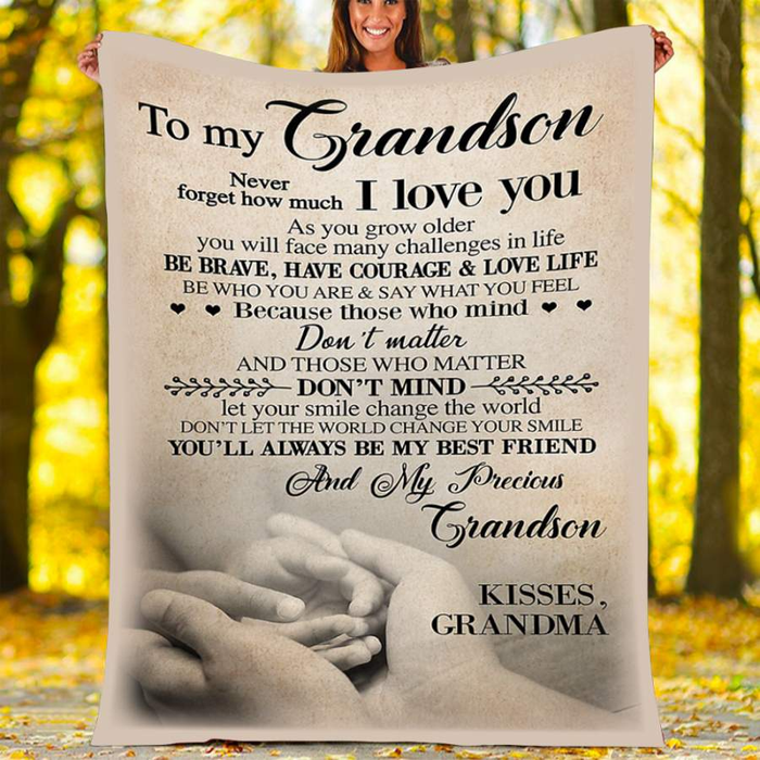 Personalized To My Grandson Blanket From Grandparents Hold Hand Let Your Smile Change World Custom Name Christmas Gifts
