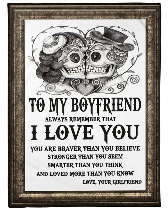 Personalized To My Boyfriend Skull Couple Premium Fleece Blanket From Girlfriend Always Remember That I Love You