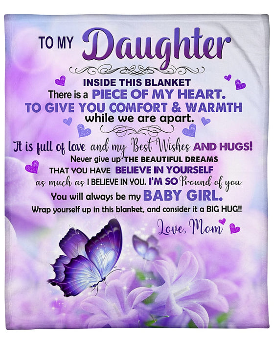 Personalized Lovely Blanket To My Daughter Purple Butterfly & Lily Fower Blankets Custom Name