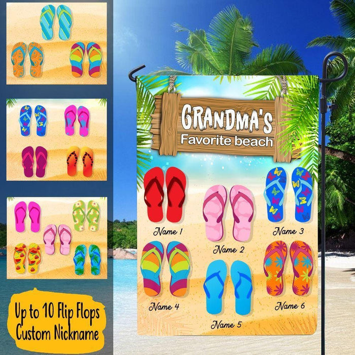Personalized Garden Flag For Nana Grandma's Favorite Beach Flip Flops Custom Grandkids Name Welcome Flag Summer Gifts