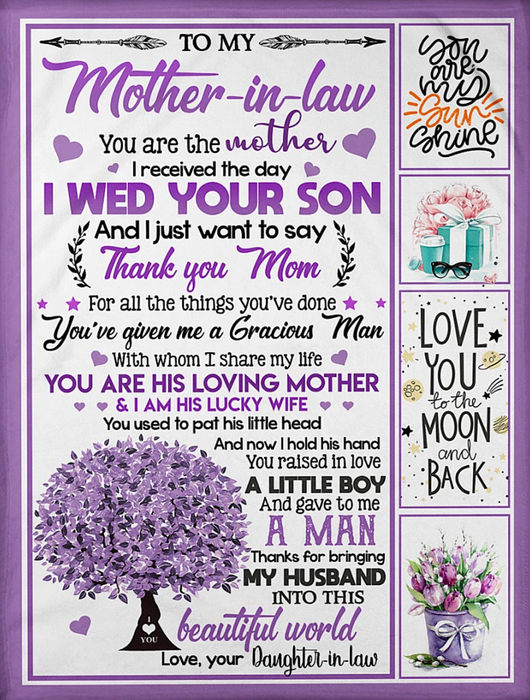 Personalized Fleece Blanket To My Mother In Law You Are His Loving Mother Purple Tree Design Print Custom Name