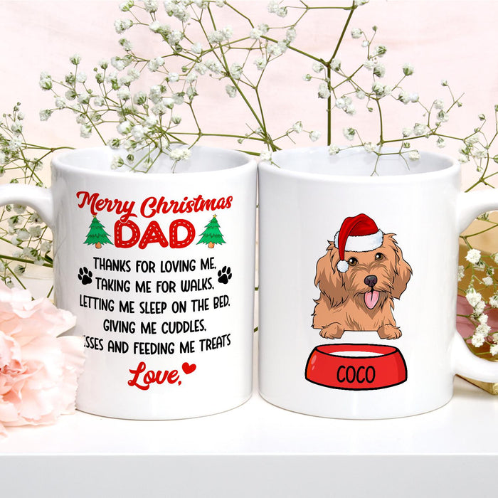 Personalized Coffee Mug Gifts For Dog Owner Thanks For Loving Me Santa Hat Pet Bowl Custom Name White Cup For Christmas