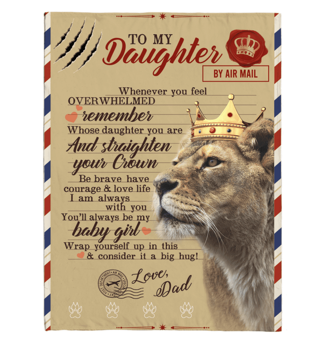 Personalized To My Daughter Blanket From Mom My Baby Girl Lion With Crown Printed Airmail Design Custom Name